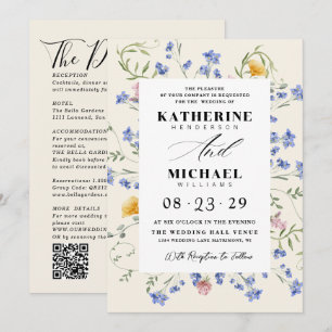 Watercolor Wldflowers Meadow Details RSVP Wedding Invitation
