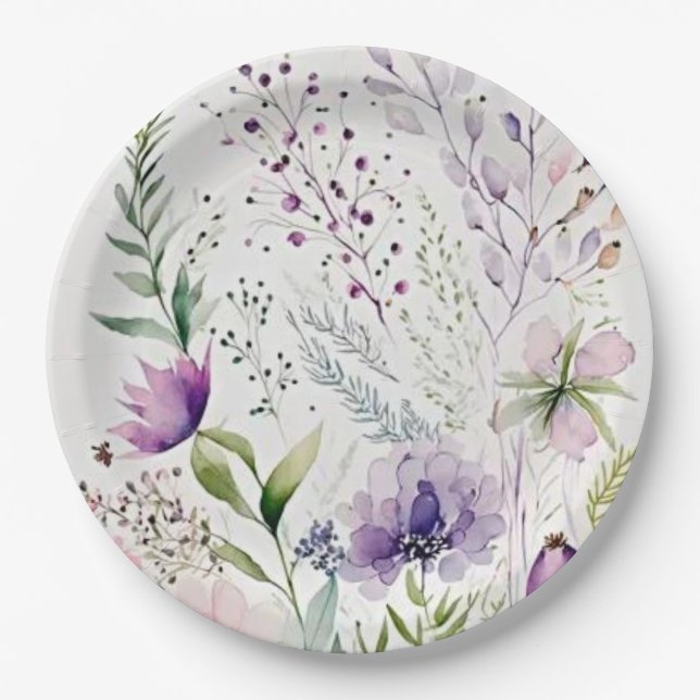 Watercolor woldflower paper plates (Front)
