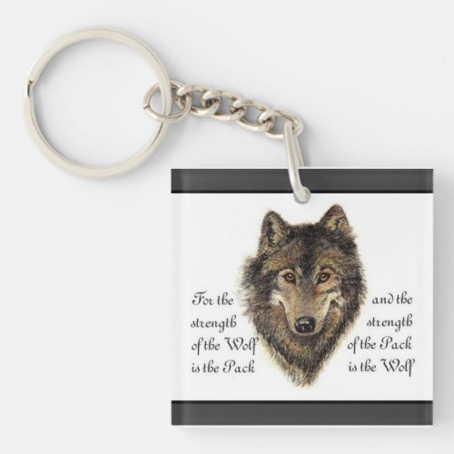 Watercolor Wolf and Family Pack Quote Keychain
