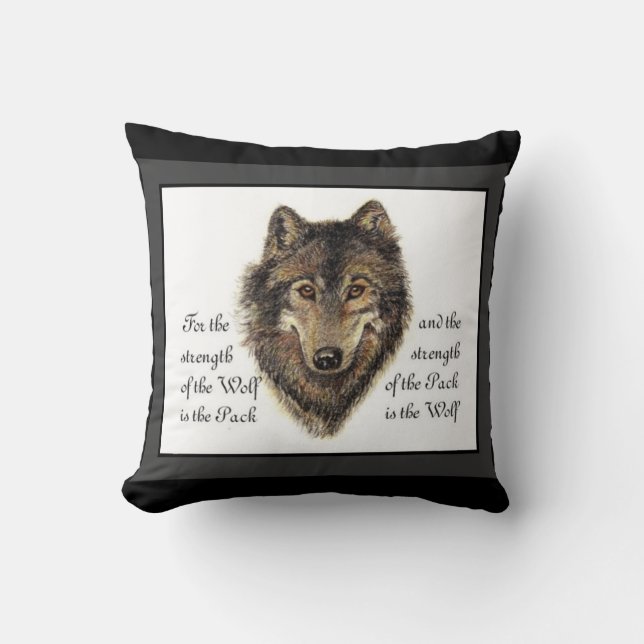 Watercolor Wolf and Family Pack Quote Throw Pillow (Front)