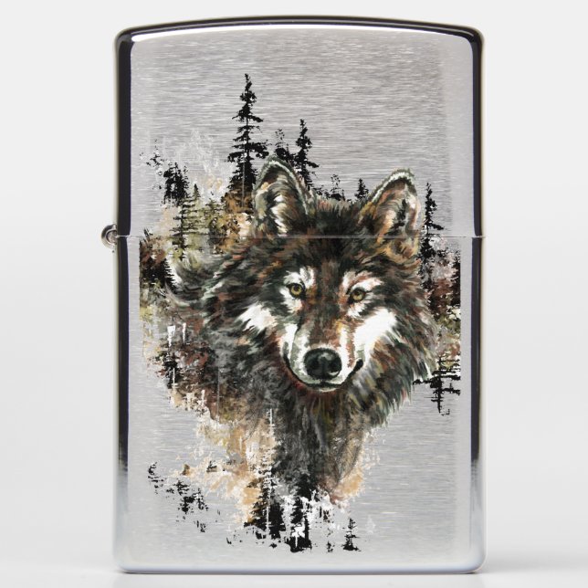 Watercolor Wolf Animal Nature Wildlife Art Zippo Lighter (Front)