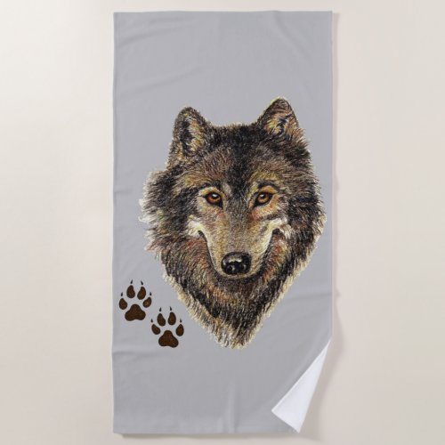 Watercolor Wolf Animal Wildlife Art Beach Towel