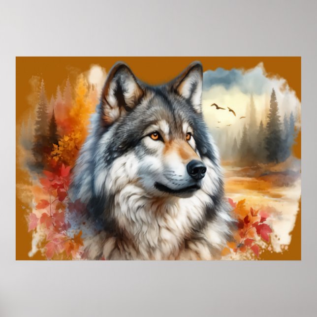 Watercolor Wolf Art – Nature’s Beauty Unleashed Poster (Front)