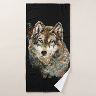 Watercolor Wolf Art Wildlife Animal Art Bath Towel