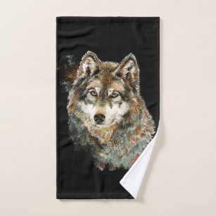 Watercolor Wolf Art Wildlife Animal Art Hand Towel