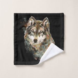 Watercolor Wolf Art Wildlife Animal Art Wash Cloth