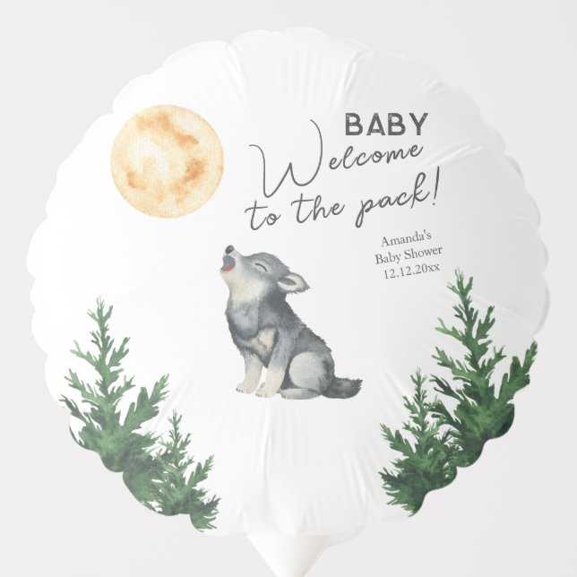 Watercolor Wolf Baby Shower  Balloon (Front)