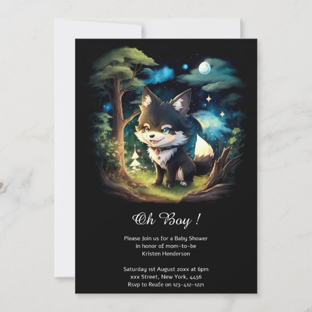 Watercolor Wolf Baby Shower Invitation (Front)
