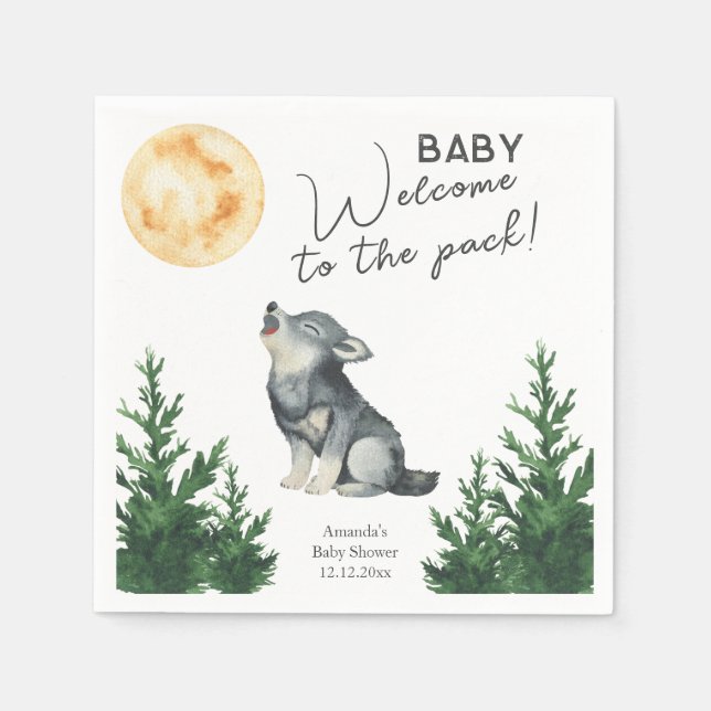 Watercolor Wolf Baby Shower  Napkins (Front)
