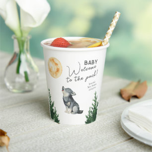 Watercolor Wolf Baby Shower Paper Cups
