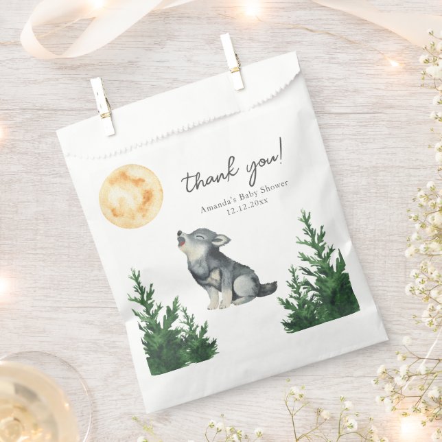 Watercolor Wolf Baby Shower Thank you Favor Bag (Clipped)