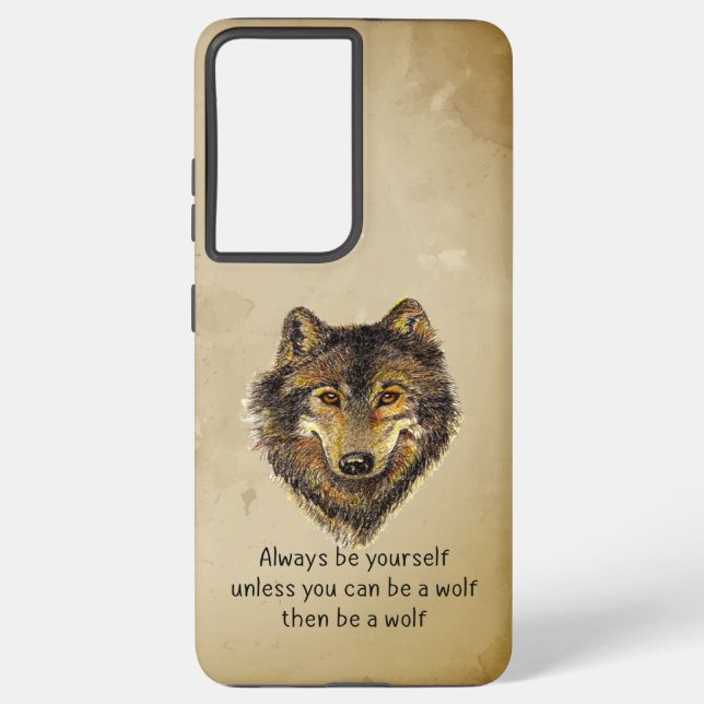 Watercolor Wolf Be Yourself Inspirational Quote Samsung Galaxy Case (Back)