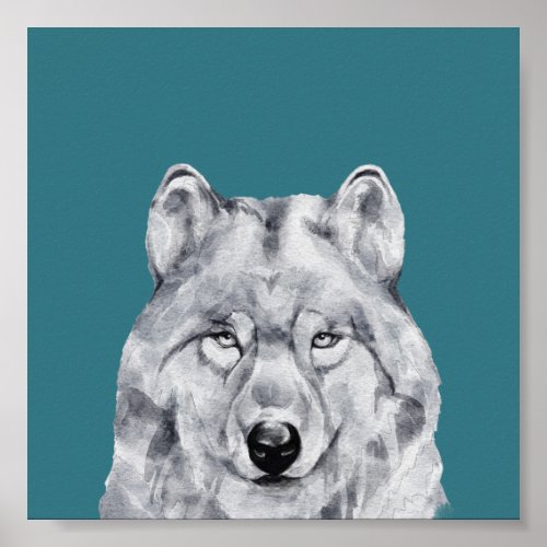 Watercolor Wolf Black white modern  Poster