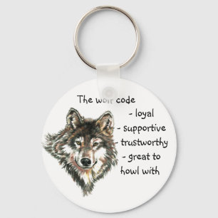 Watercolor Wolf Code Quote, Wolves Animal Keychain
