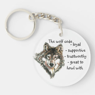 Watercolor Wolf Code Quote, Wolves Animal Keychain