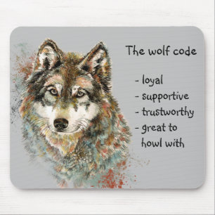 Watercolor Wolf Code Quote, Wolves Animal Wildlife Mouse Pad