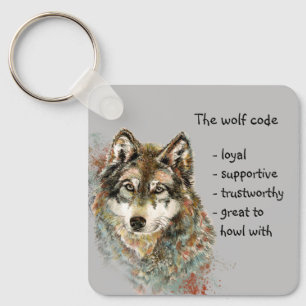 Watercolor Wolf Code Quote, Wolves Custom Name Keychain