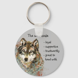 Watercolor Wolf Code Quote, Wolves Inspirational Keychain