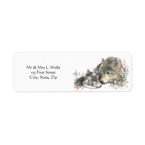 Watercolor  Wolf  Cub Animal Art Label