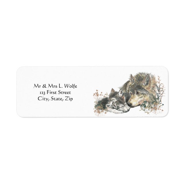 Watercolor  Wolf & Cub Animal Art Label (Front)