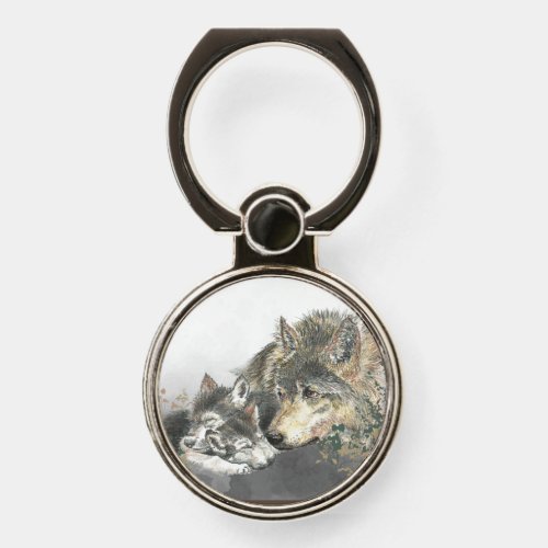 Watercolor Wolf  Cub Animals Nature Wildlife Art  Phone Ring Stand
