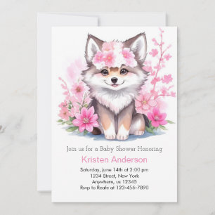 Watercolor Wolf Cub Oasis Baby Shower Invitation