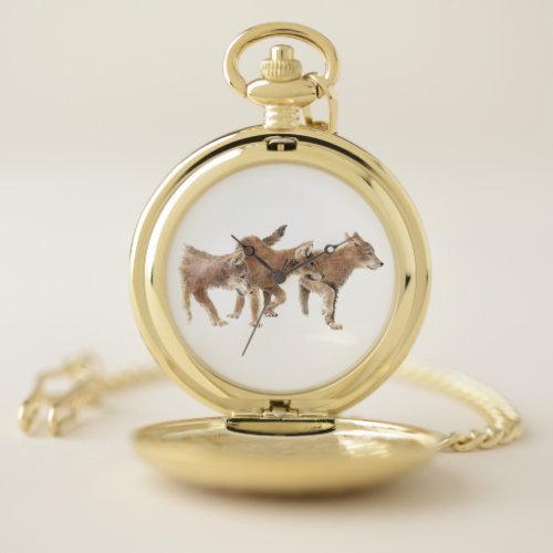 Watercolor Wolf Cub or Pup Animal Wildlife Art Pocket Watch