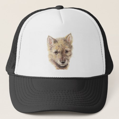 Watercolor Wolf Cub Pup Animal Wildlife Nature Art Trucker Hat