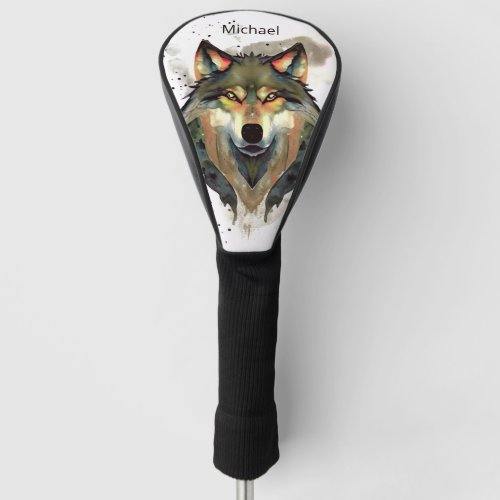 Watercolor Wolf Earths Tones Golf Head Cover
