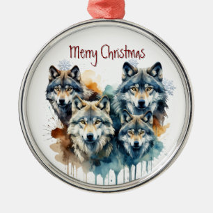 Watercolor Wolf Family Animal Wildlife Nature Art Metal Ornament
