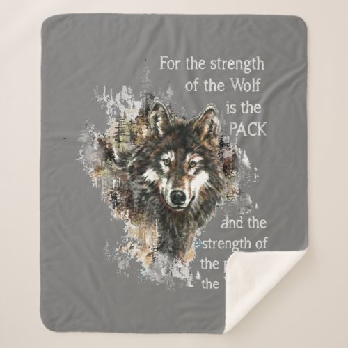 Watercolor Wolf Family Pack Quote Inspirational Sherpa Blanket