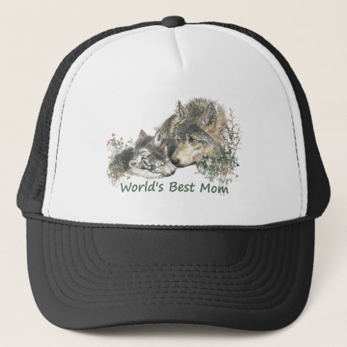 Watercolor Wolf Family Worlds Best Mom Mother Trucker Hat