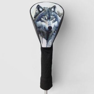 Watercolor Wolf Head Dusty Blue Golf Head Cover