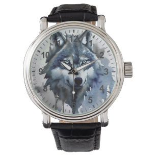 Watercolor Wolf Head Dusty Blue Watch