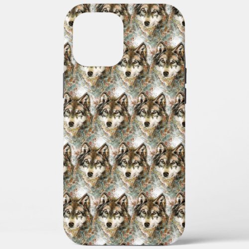 Watercolor Wolf Head Grey Black White Colors iPhone 12 Pro Max Case