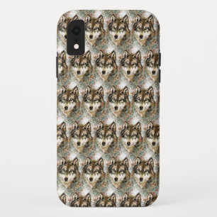 Watercolor Wolf Head Grey Black White Colors iPhone XR Case