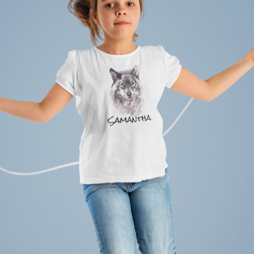 Watercolor Wolf head Personalized name T_Shirt