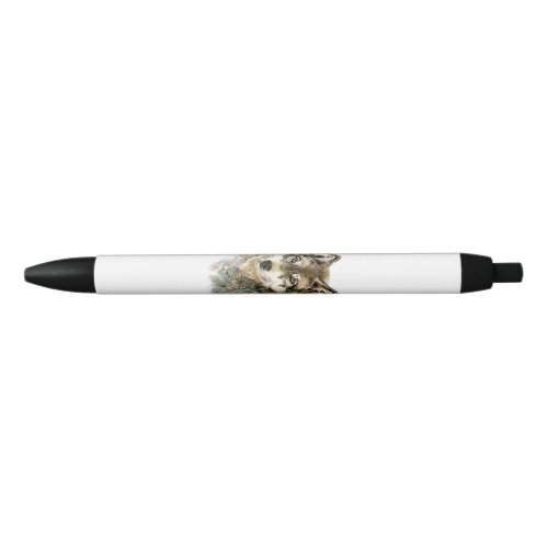 Watercolor Wolf Head Wildlife Animal Art Black Ink Pen