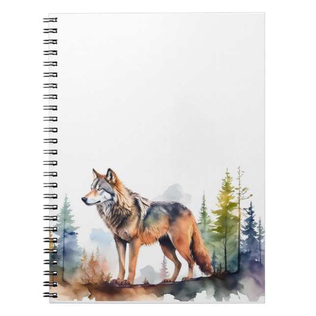 Watercolor Wolf in Forest Notebook (Front)