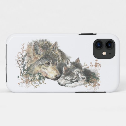 Watercolor Wolf Mom or Dad Animal Nature iPhone 11 Case