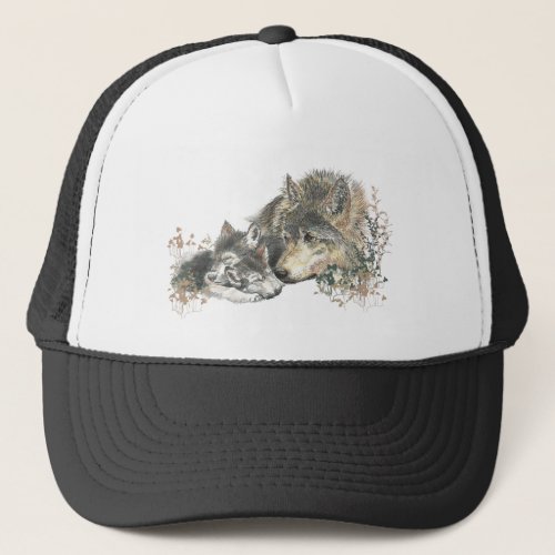 Watercolor Wolf Mom or Dad  Trucker Hat