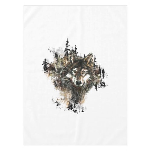 Watercolor Wolf Mountain Animal Art Tablecloth