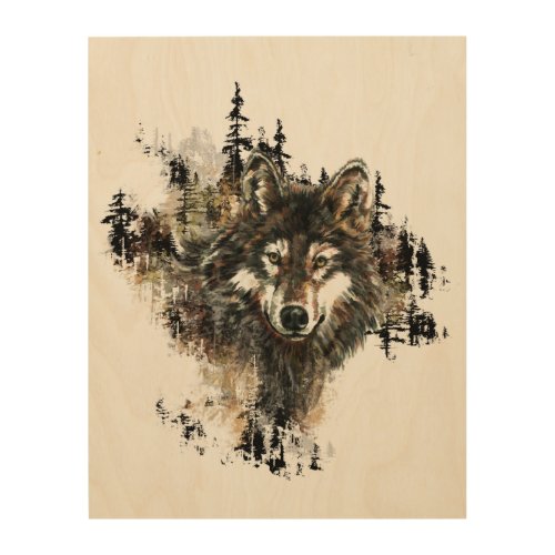 Watercolor Wolf Mountain Animal Nature art