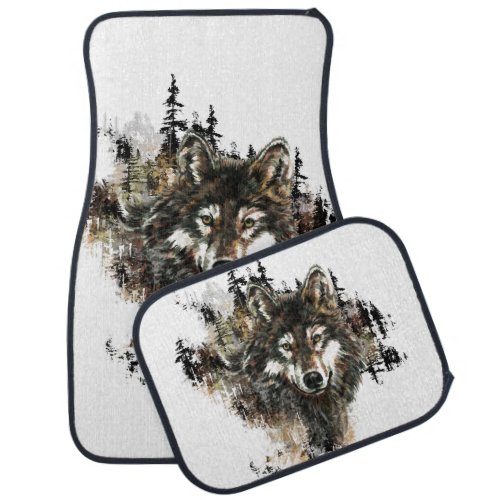 Watercolor Wolf Mountain Animal Nature art Car Mat