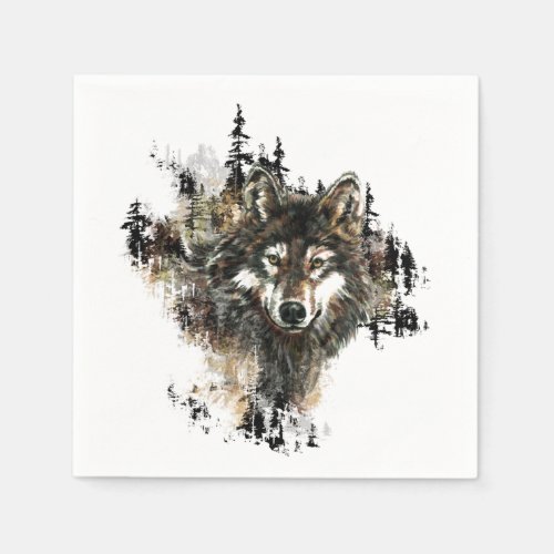 Watercolor Wolf Mountain Animal Nature art Paper Napkins