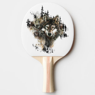 Watercolor Wolf Mountain Animal Nature Art Ping Pong Paddle
