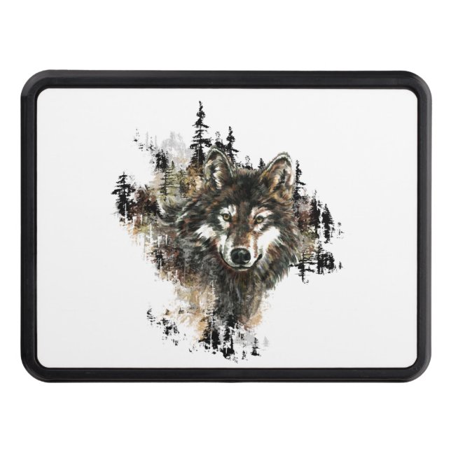 Watercolor Wolf Mountain Animal Nature art Tow Hitch Cover (Front)