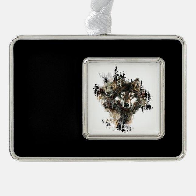 Watercolor Wolf Mountain Wilderness Animal Art Ornament (Front)