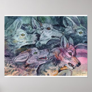 Watercolor Wolf Pack Poster