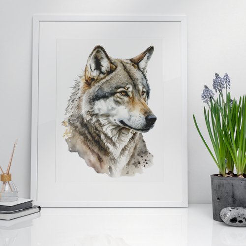 Watercolor Wolf Portrait art Poster